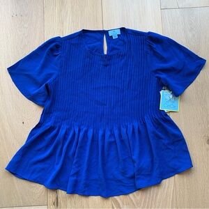 CeCe Island Oasis Blouse in Royal Blue Size S Short Bell Sleeves